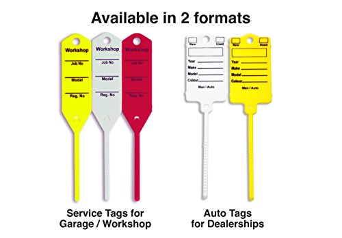 Car Key Tags For Mechanic/Service - Yellow Self Locking Auto Key Tags Made Of Waterproof Plastic | Box Of 300 Auto Tags | No Folding, No Key Rings, No Laminated Key Tags Necessary | Pen Included #TOP4