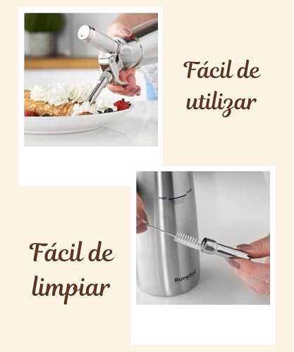 Miniatura 4 de Runesol Sifón Cocina Acero Inoxidable Profesional 500ml, Sin Fugas, 3 Acero Boquillas, Sifón De Cocina Para Espumas, Siphon Nata Montar Para Decorar Pasteles, Postres, Ideal Productos De Cocina