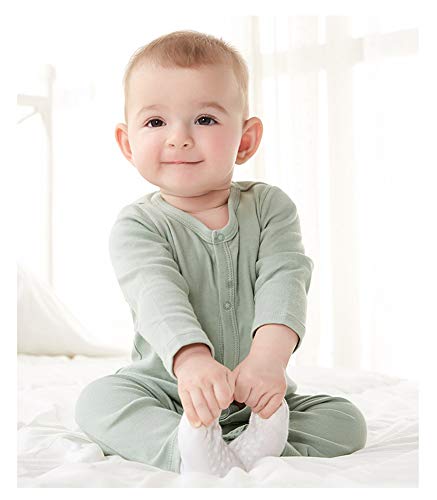 Teach Leanbh Unisex Baby Romper Coton Long Sleeve Button Down Footless Jumpsuit 0-24 Months (6-12 Months, White)
