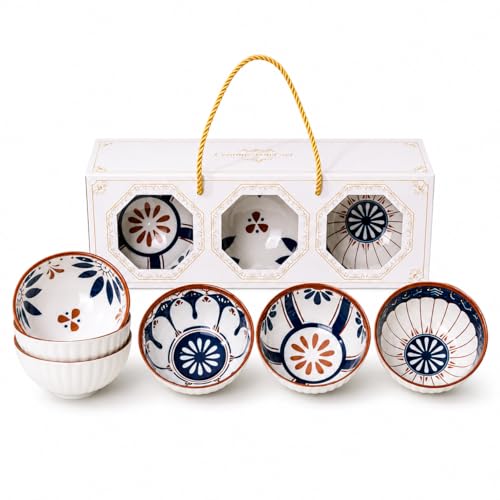 Image of YELONA Japanese Style Ceramic Bowl Set of 6 with Gift Box | Serving, Snack, Dessert & Rice | 300ML Microwave Safe Bowls | Dishwasher Safe | Ceramic Set for Gifitng (Olive & Ocean)