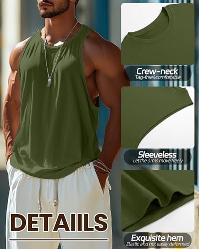 Ficerd 3 Pcs Big and Tall Men's Workout Tank Top Cotton Sleeveless Muscle Tee Gym Athletic Bodybuilding Cut Off Shirt4