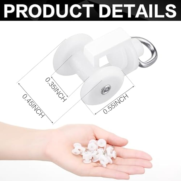 Barydat 150 Pcs Curtain Track Gliders Dual Wheel Plastic Mute Rollers for Ceiling Drapes & Room Dividers Plastic Shower Rail Hooks Compatible with Most Tracks Easy Install