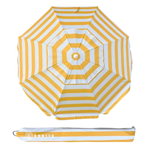 AMMSUN 6.5 Foot Heavy Duty Beach Umbrellas for Sand with tilt Sun Shelter, UV 50+ Protection Outdoor Sunshade Umbrella with Carry Bag for Patio Garden Beach Pool Backyard multicolor Yellow