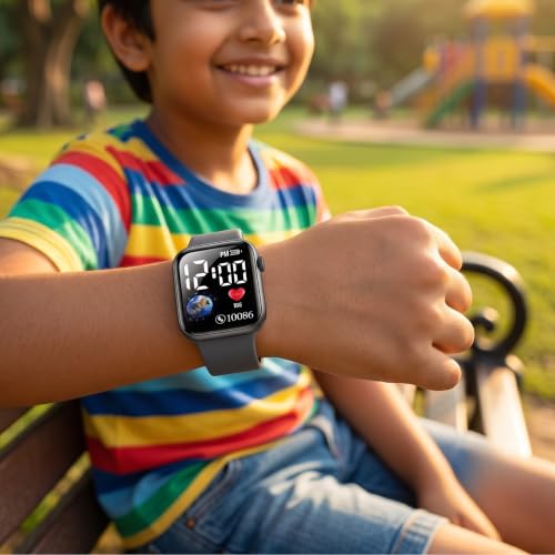Image of GOLDENIZE FASHION Luminous LED Display Fashionable Children Kids Digital Watches Waterproof Sports Square Electronic Led Watch for Kid, Boy & Baby Girls-Digital Watch for Kids