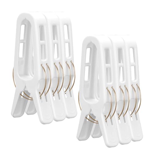 Romon Pinzas Ropa Que No Dejan Marca Grandes Blancas, 6 Piezas Pinzas Ropa Grandes Antiviento, Adecuado para Toallas, Sábanas y Ropa Gruesa