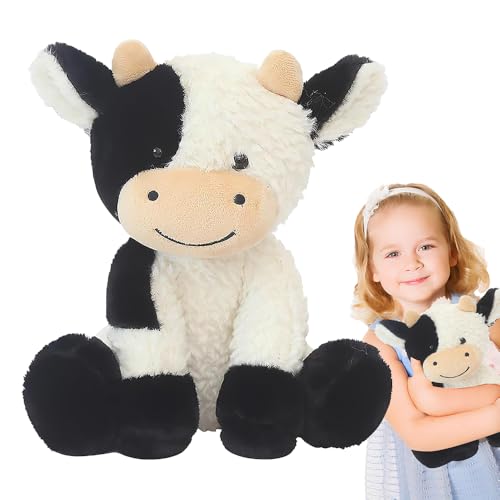 Afenau Kuscheltier Kuh, 22CM Niedliches Plüschtier Kuh, Sitzend Spielzeug, Supersoft Schwarz Weiß Plüschtier für Baby Kinder und Erwachsene Geschenke