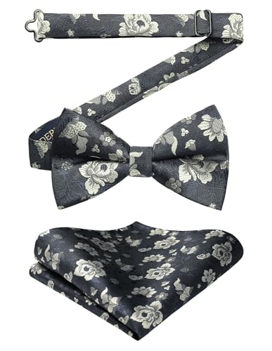 Image of HISDERN Bow Ties for Men Paisley Floral Pre-tied Bowtie Pocket Square Set Men's Formal Bow Ties Wedding Party