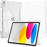 Coque pour iPad (A16) 11ème Génération 11 Pouces 2025 / iPad 10ème Gén 2022 avec Porte Stylet, Étui Scintillant, Housse Arrière Transparente Brillante, 6 en 1 Support, 6 Blanc