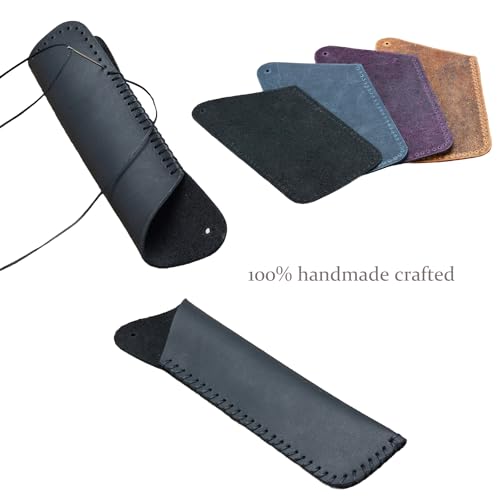 Image of Handmade Leather Double Pen Case Crazy Horse Leather Fountain Pen Pouch Protective Sleeve Cover