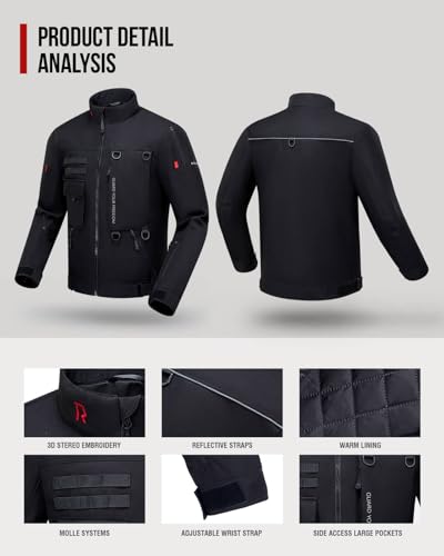 RIDEIRON Motorcycle Jacket, CE Certified, Windproof Riding Protective Gear, All Season Jacket with Removable Liner L