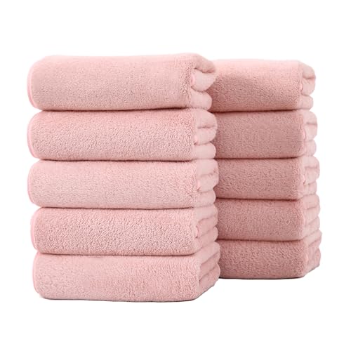 フェイスタオル マイクロファイバー 10枚セット タオル ホテル仕様 35x75cm ふわふわ 瞬間吸水 速乾 耐久性 家庭 業務用 エステ サロン バス用品 新生活 ギフト (ピンク)
