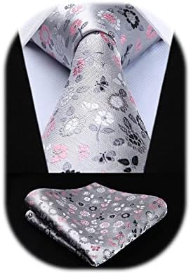 HISDERN Men's Wedding Tie and Handkerchief Houndstooth Check Plaid Tie Party Business Formal Necktie & Pocket Square Set