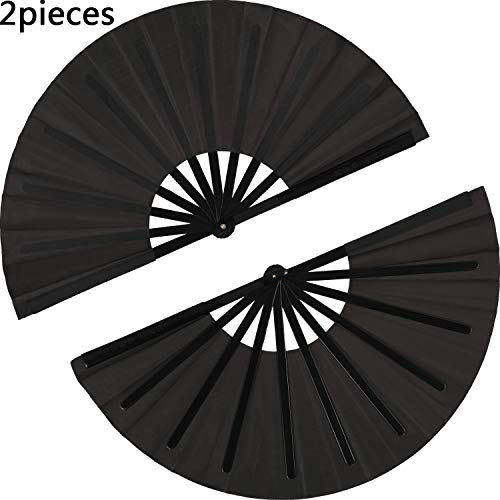 2 Pieces Large Folding Fan Nylon Cloth Handheld Folding Fan Chinese Kung Fu