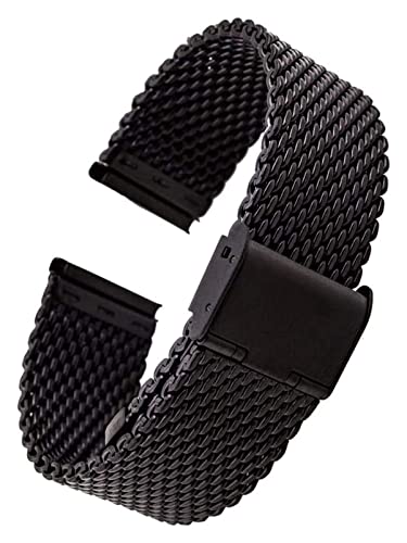 Sangle en acier inoxydable 20mm en maille solide noire pour montre bracelet mixte