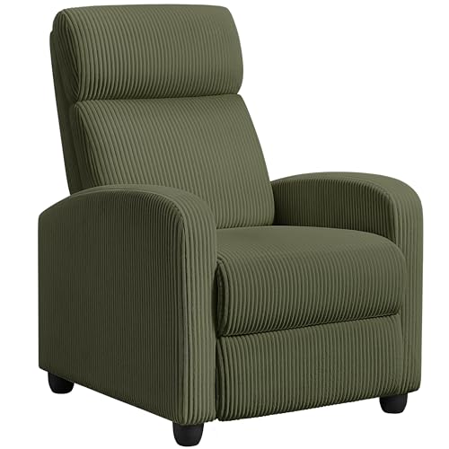 Yaheetech Recliner Armchair Single Padded Seat Corduroy Fabric Sofa Lounge Home Living Room Theater Adjustable Leg Rest and Reclining Functions Dark Green