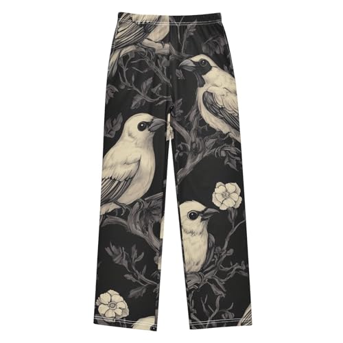 Halloween Bird Floral Boys Long Pants Soft Trousers Elastic Waist Kids Lounge Bottoms with Pockets S-XL