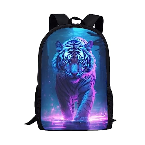Kids Cute Animal Backpack 17 Inch Student Sturdy Comfy Padded Lightweight Personalized Tiger Backpack for Boys Girls Adjustable Straps Casual School Bookbag Basic Daypack