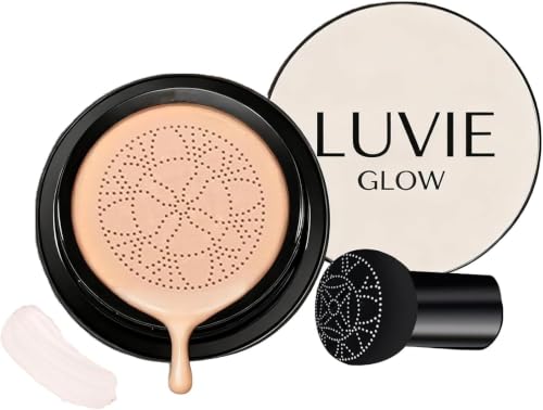 Image of Luvie Glow Mushroom Head Foundation Cushion,Full Coverage & Moisturizing CC Cream,Luvie Glow Makeup-Moisturizing Concealer,Long-Lasting & Brightens,Breathable Foundation for All Skin (Ivory)