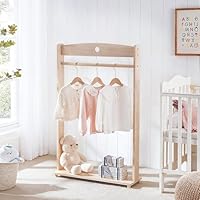 Warmiehomy Kids Clothes Rail, Wooden Hanging Rack with Storage Shelf, Children Dress Up Clothing Rail for Gril, Baby& Boy, 3-7 Years Toddler,Natural