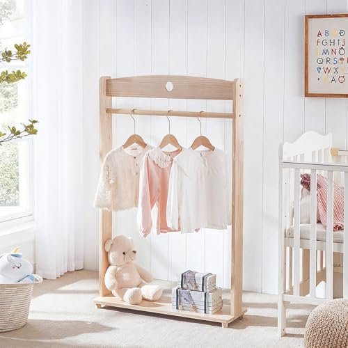 Warmiehomy Kids Clothes Rail, Wooden Hanging Rack with Storage Shelf, Children Dress Up Clothing Rail for Gril, Baby& Boy, 3-7 Years Toddler,Natural