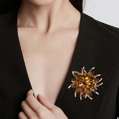 Image of Sparkling Crystal Flower Brooch Pins for Women Dainty Rhinestone Flower Shape Brooch Pin Suit Scarf Hats Decoration Wedding Jewelry