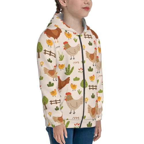 Cute Hen and Chicks Kids Pullover Hoodies Boys Zip Up Sweatshirts Girls Athletic Clothes with Pocket4
