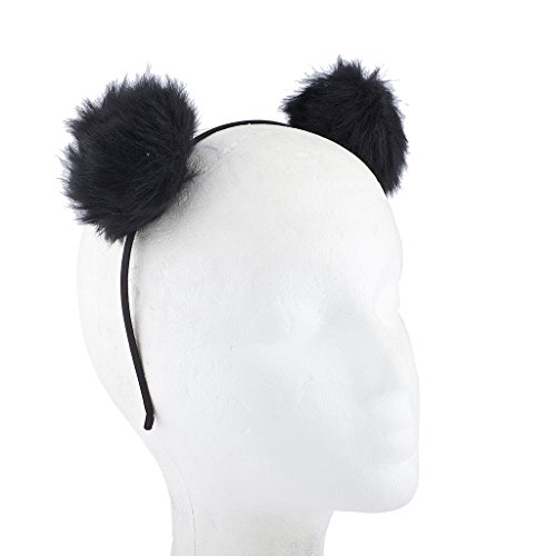 Lux Accessories Black Faux Fur Pom Pom Ball Cat Ear Panda Costume Puff Headband - Thumbnail 4