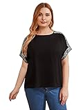 Floerns Women's Plus Size Contrast Sequin Batwing Short Sleeve T Shirt Tops Black 3XL