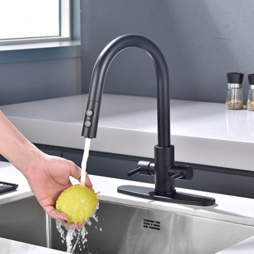 Kitchen Faucet, Kitchen Sink Faucet, 2 Handles Sink Faucet, Faucet, Kitchen Faucet Pull Down, Faucet With Sprayer, Bar Faucet, Stainless Steel, Matte Black, Paking Pb1047 #TOP1