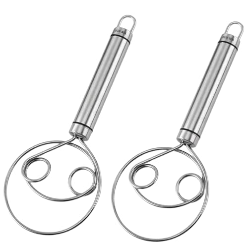 2 piezas batidora danesa manual, mezclador de masa de acero inoxidable, batidora de masa para pan con cabezal de doble bobina, batidor de masa con mango redondo