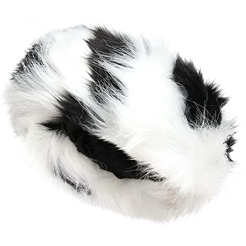 SUNFURA Women's Faux Fur Headband Winter Earwarmer Earmuff with Stretch, Black White