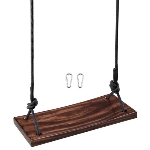 PELLOR Wood Swing Seat, Carbonized Wooden Tree Swing Set, Adjustable Rope Swings for Adult in the Garden,Yard,Outdoor & Indoor,Max Load 440lbs