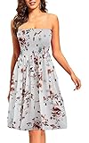 Zyyfly Plus Size Tube Top Dress Women Boho Beach Cover ups Short Strapless Dress for Women Summer Floral White XXL