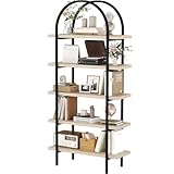 Yusong Bookshelf 5 Tier Arched Bookcase, 74' Tall Industrial Open Book Shelves for Living Room, Modern Freestanding Display Shelving Storage Rack with Metal Frame, Office, Bedroom, Beige Black