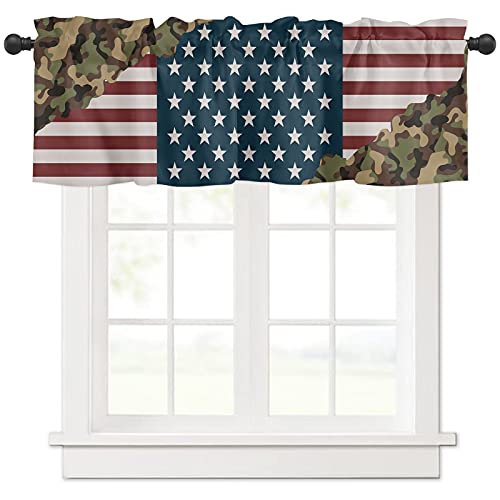 Military Camouflage American Flag Window Valance Curtains Rod Pocket Panel For Kitchen Bedroom Windows Independence Day 4Th Of July Valances Patriotic Short Curtain Bathroom Treatment Drapes #TOP22