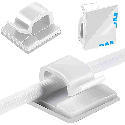 Bosdontek Cable Clips Self Adhesive, 60PCS Cord Organizer Light Clips Wire Clips, White Cable Tidy Clips Cable Wire Management Holder, Decoration Clips Wire Holder for Outdoors Christmas Fairy Light Cover