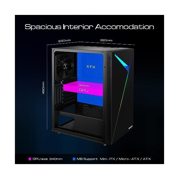 GAMDIAS ARGUS E4 Elite Gaming-PC-Gehäuse, Mid-Tower-ATX-Gehäuse, linke gehärtete Glasscheiben mit Schwingtürdesign, 1 integrierter 120-mm-ARGB-Lüfter hinten, RGB-Streaming-Beleuchtung, unterstützt ATX – Bild 3