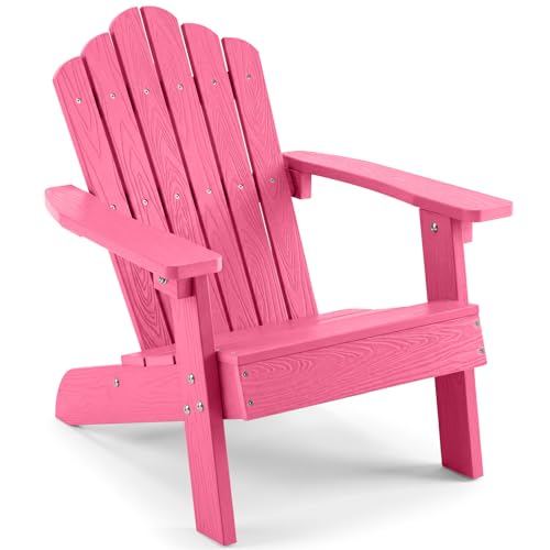 Costzon Kids Adirondack Chair All-Weather HIPS Toddler Outdoor Chair Wooden Textured Plastic Fire Pit Chair Kids Patio Chair for Backyard Lawn Garden Fits Children Age 3-7 Years (1 Pink)