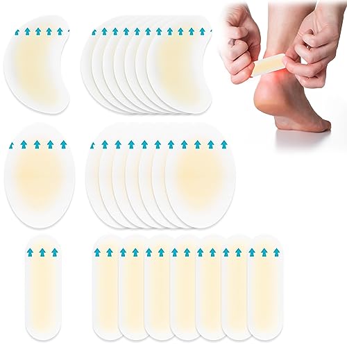 Bohoray 24 Pieces Blister Plasters for Feet, Bandages Invisible Hydrocolloid, Blister Plasters for Toes, Invisible Hydrocolloid Gel for Hand Fingers Forefoot Sole Protector and Guard Skin