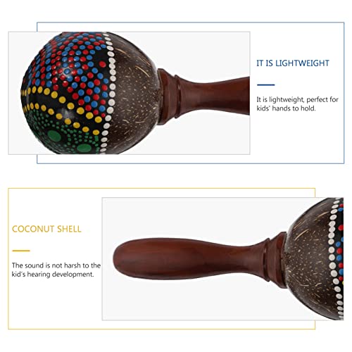 Vaguelly 3 Pcs Maracas, Wooden Rattle Sand Hammer Rhythm Music Instrument, Hawaiian Style Coconut Hand Rattle Shaker, Painted, Assorted #TOP1