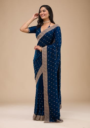 Image of Yashika Women Vichitra Silk Saree with Embroidered Border| Sarees Bollywood Sari | New Sarees | Saree Blouse| Designer Saree (AZ-YS-OG-LADYQUEEN-Parent)