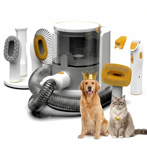 PUPPYOO Pet Grooming Vacuum, 5-in-1 Dog Grooming Vacuum for Shedding Grooming, 500W 13kPa Suction, 59dB Low Noise, 1.5L Dust Cup, 3 Suction Levels, Clipper & Grooming Tools for Dogs and Cats