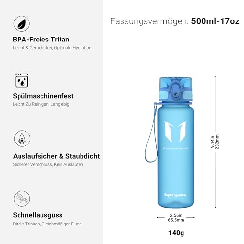 Super Sparrow Trinkflasche - Tritan Wasserflasche - 500ml - BPA-frei - Ideale Sportflasche - Sport, Wasser, Fahrrad, Fitness, Uni… – Ansicht 3