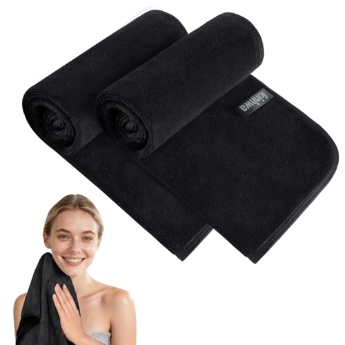 KinHwa Mikrofaser weiche Handtücher, Super saugfähiges Dickes Flauschiges Handtuch Dicke Handtücher (30cm x 50cm) schnell trocknende (für Bad, Spa, Fitnessstudio) 2er Pack Schwarz
