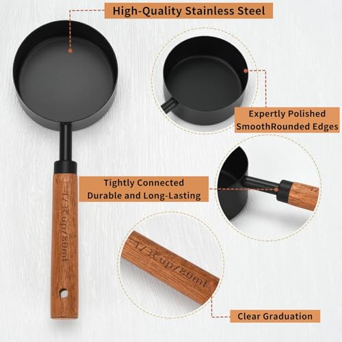 8pc Steel Measuring Set Nonstick Cups Spoons Wood Handle Markings by Generic - Used condition - Image 4