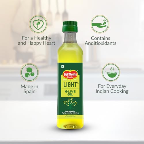 Image of Del Monte Light Olive Oil (Imported) | Extra Light in Flavour & Aroma | Ideal for Everyday Indian Cooking - Deep Frying, Curries, Roasting & Sauteing | High MUFA & Rich in Antioxidants | 500ml PET Bottle