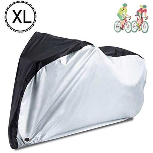 Fahrradabdeckung Wasserdicht Fahrrad Abdeckplane 210T Fahrradgarage Plane Motorradabdeckung Motorradplane Outdoor Fahrrad Schutzhülle mit Schlosslöcher & Beutel für 2 Fahrräder