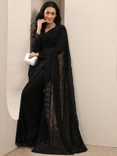 Image of Libas Embroidered Georgette Saree for Women With Unstitched Blouse Piece | Traditional Saree for Party & Wedding