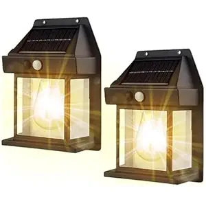 Solar Wall Lights Outdoor - Automatic Light On/Off Sensor, Solar Wall Lantern with 3 Modes & Motion Sensor, Waterproof Exterior Lighting with Clear Panel for Entryway (2 Pack-Black)