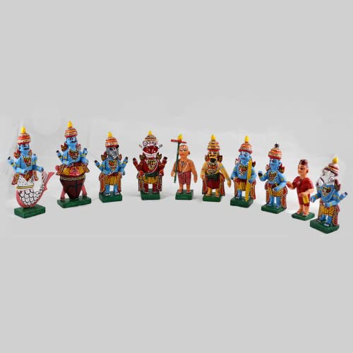 Hastha Kalalu set de 10 estatuas de madera 3 pulgadas miniatura 5